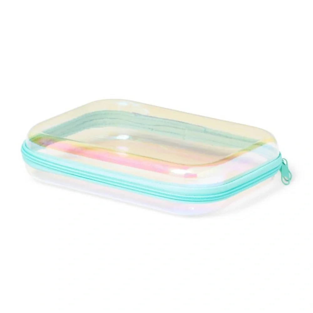 Iridescent Clear Organizer with Teal Zipper